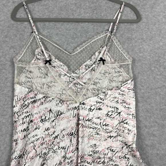 Victorias Secret Satin Script Mini Slip Dress Womens M Lace Trim Lingerie - Picture 9 of 12